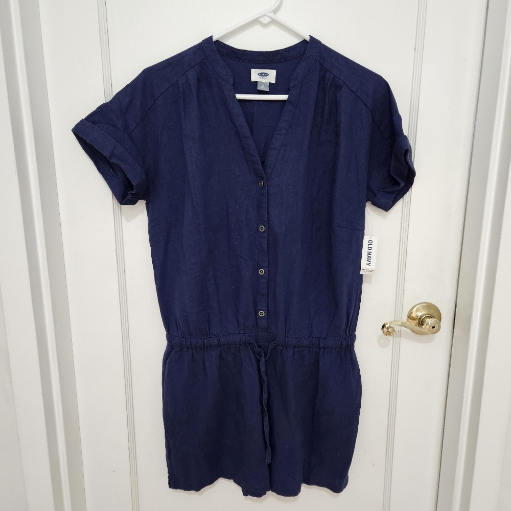 Old Navy Blue Linen Shorts Romper